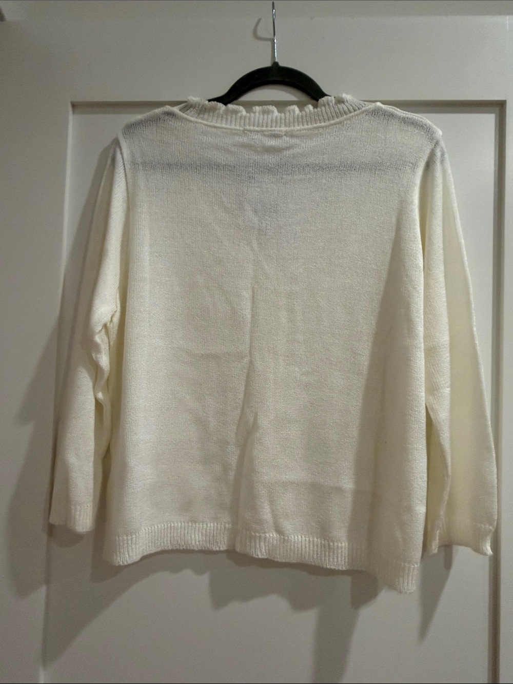 Ivory Ruffle-Trim V-Neck Button Top - Picture 7 of 7